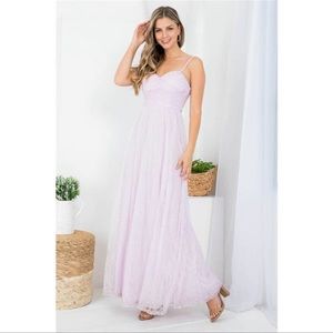 Lace Overlay Lavender Spaghetti Strap Maxi Dress
